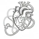 An anatomically correct heart intertwined with a stethoscope tattoo design idea