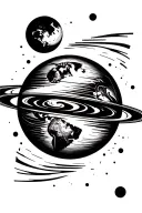 Planet Earth with the moon in orbit. Art showing gravitational waves between the two celestial bodies.  tattoo design idea