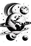 Planet Earth with the moon in orbit. Art showing gravitational waves between the two celestial bodies.  tattoo design idea