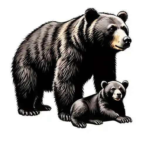 momma bear with 2 cubs playing tattoo design idea