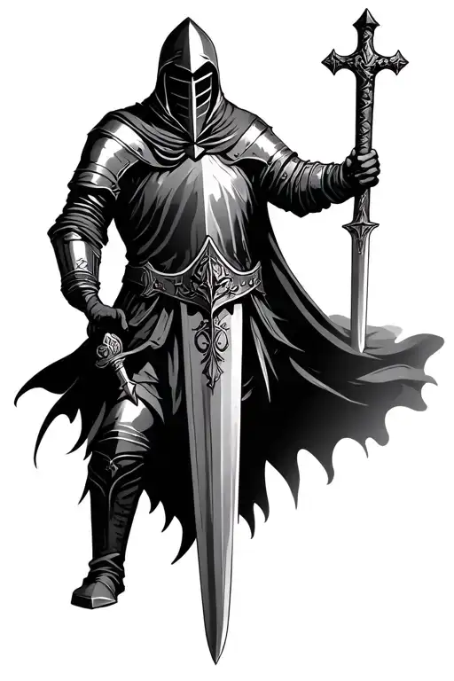 Templar Knight holding a Sword tattoo design idea