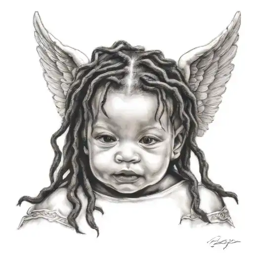 baby angel with dreads tattoo design idea