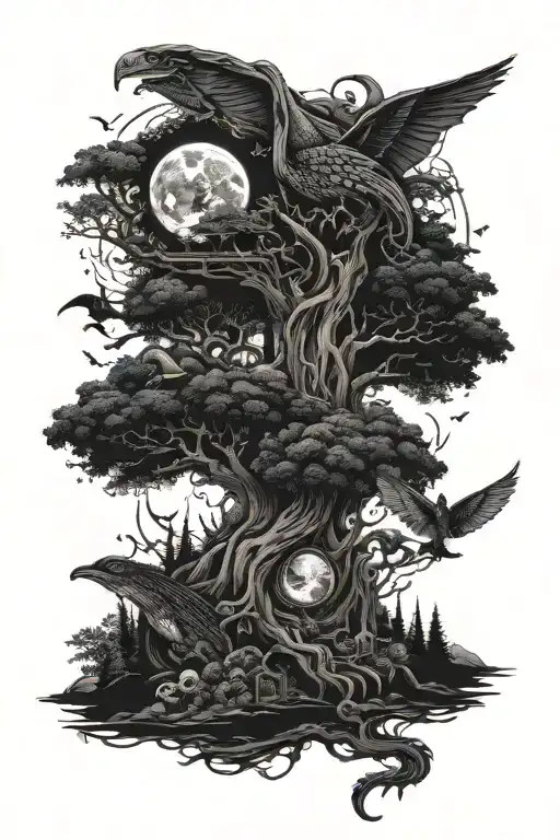 eyeball,,dragon coil,rose,big tree of life,waterfall,moon,whale,nasty,crow, snakes,earth,mushrooms,marijuana leaf tattoo design idea