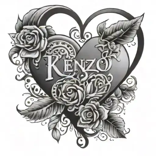 heart with the first names and date of birth of Kenzo 04/10/2014 and Hinaya 10/07/2016 tattoo design idea