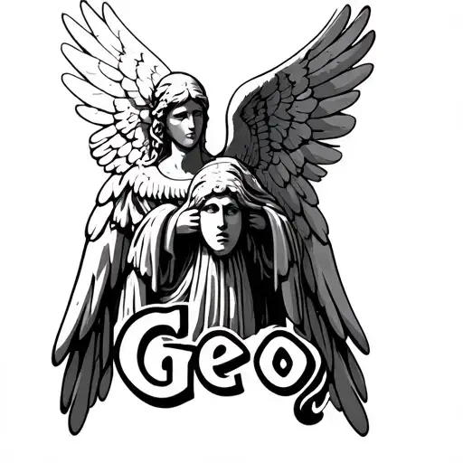 weeping angel, with "Geo" below it tattoo design idea