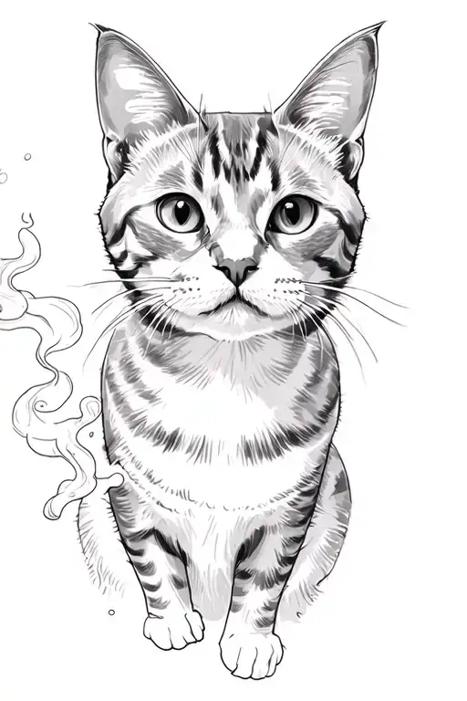 gray tabby cat smoking tattoo design idea