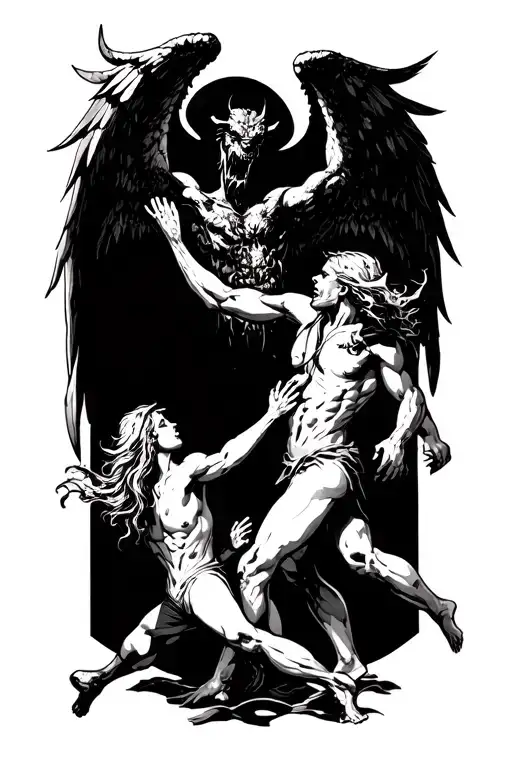 angel and demon fighting bad part of life with good part  tattoo design idea