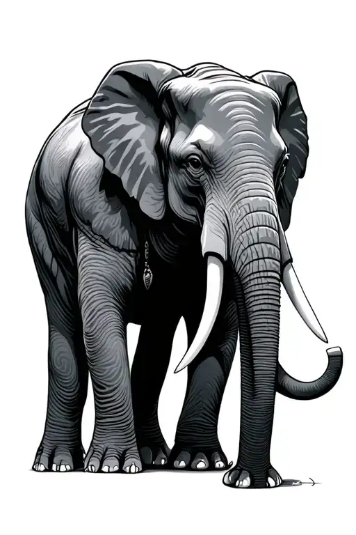 muscled, humanoid african elephant, hooded, tattoo tattoo design idea
