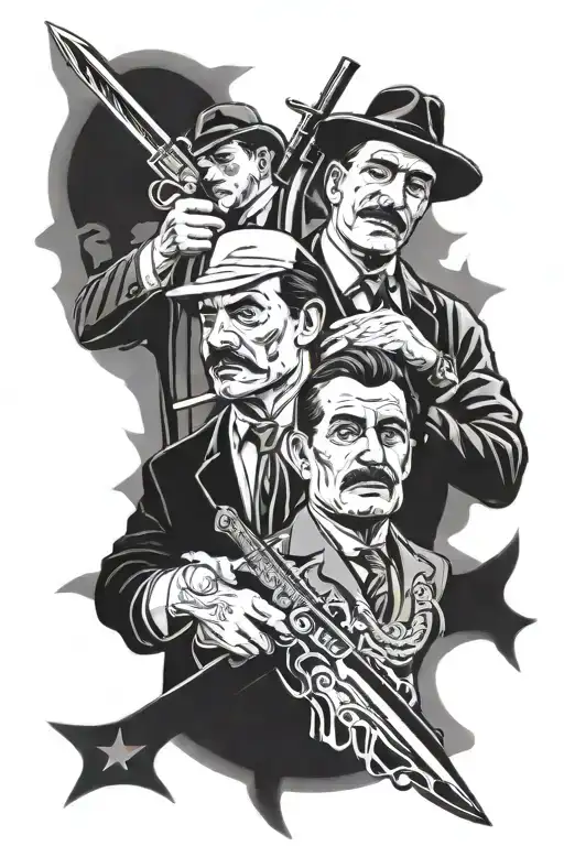 la familia, cartel, mafia, knife crossed tattoo design idea