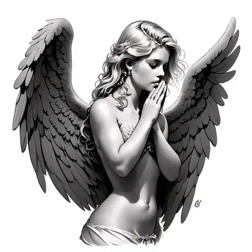 Sexy blonde angel praying tattoo design idea