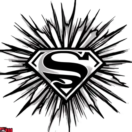 Superman emblem over sunrays radiating outwards tattoo design idea