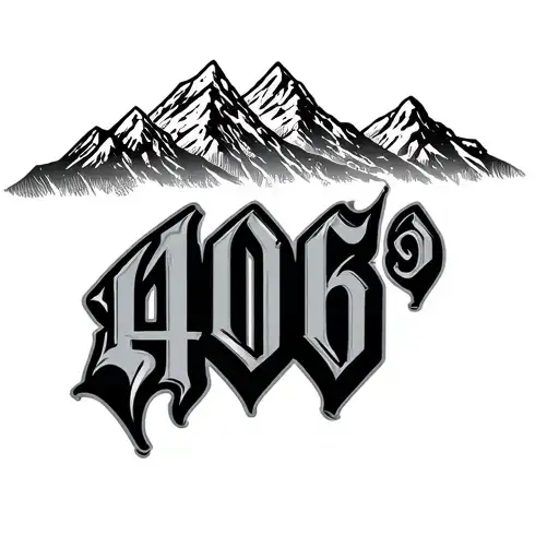 406 in old english font with mountains in the background tattoo design idea