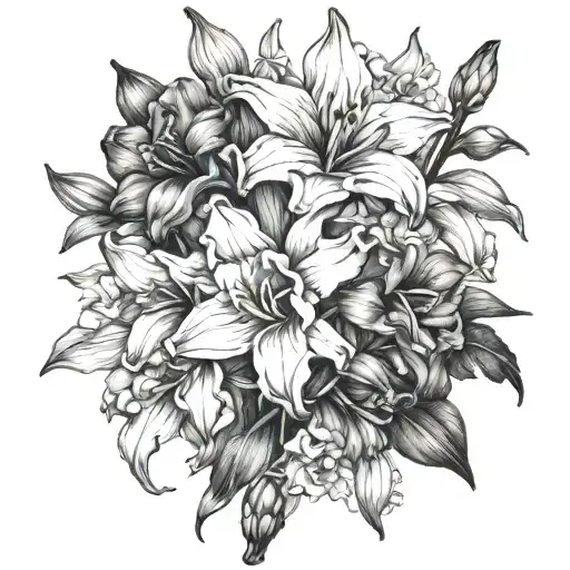 gladiolus and narcissus flower bouquet tattoo design idea