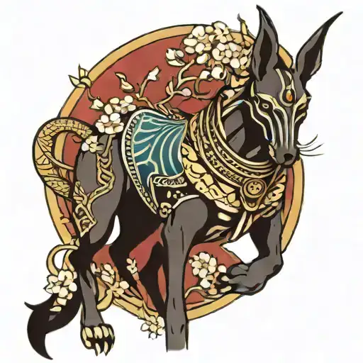 anubis in neo-japanese style tattoo design idea