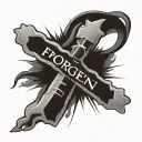 small cross with forgiven wrote in the middle tattoo design idea