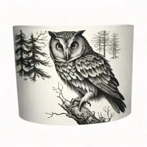 forest and owl cuff tattoo design idea