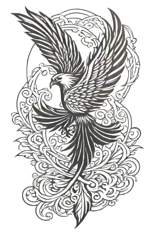 First Phoenix bird  feather middle below Kung fu symbol unique design tattoo it's like showing some confident level like tattoo design idea