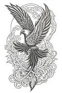 First Phoenix bird  feather middle below Kung fu symbol unique design tattoo it's like showing some confident level like tattoo design idea