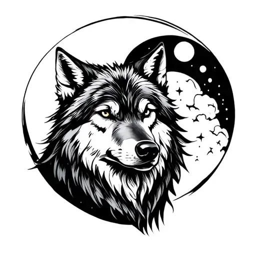 silver wolf under moon fine line tattoo design inspired tattoo design idea
