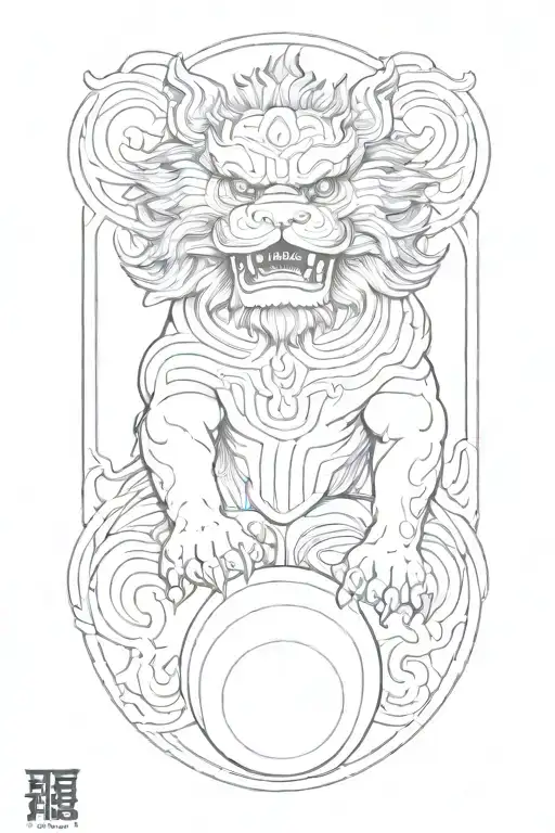 chinese foo dog and orb tattoo design idea