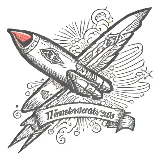A Rocket with "Thunderbirds are go" written in ribbon wrapped tightly tattoo design idea