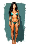 Sexy girl, petite, small boobs, wide hips, bikini . long hair,sexual. Seductive. Full Body, standing with legs and feet tattoo design idea