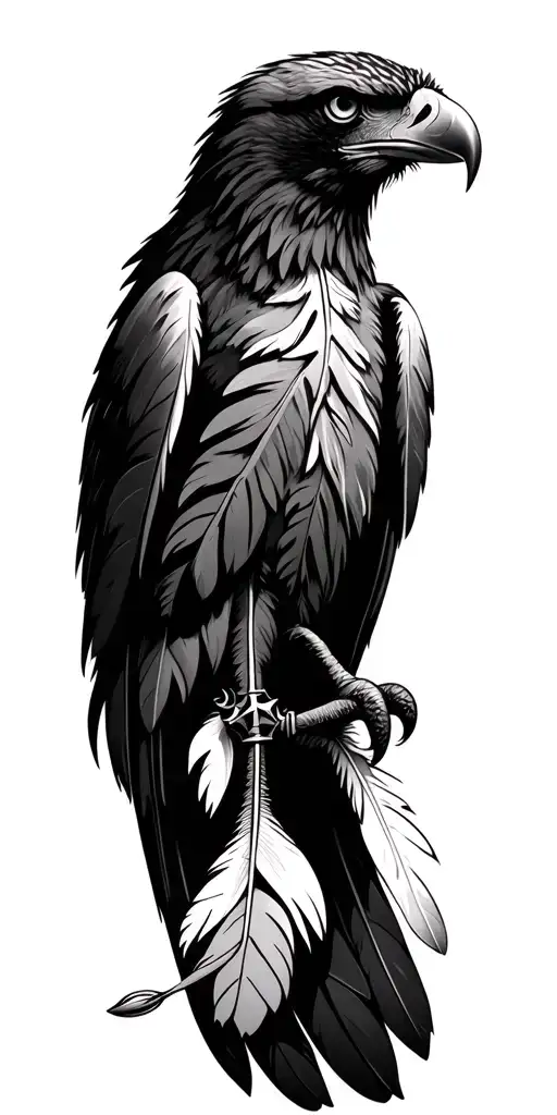 eagle feathers and compass design tattoo design idea