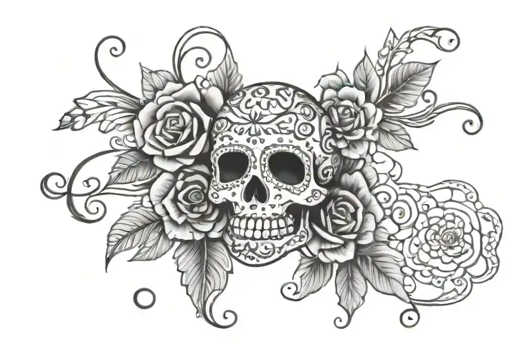 sugar skull flowers lace like patterns tattoo design idea