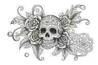 sugar skull flowers lace like patterns tattoo design idea