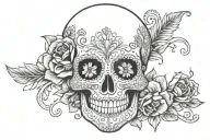 sugar skull flowers lace like patterns tattoo design idea