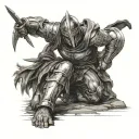 spartan warrior kneeling tattoo design idea