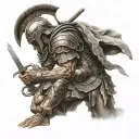 spartan warrior kneeling tattoo design idea