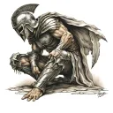 spartan warrior kneeling tattoo design idea