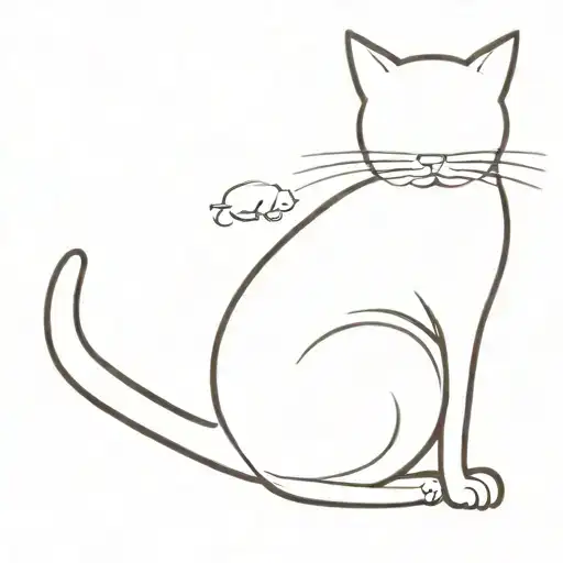 two cats from behind one with a long fluffy tail the other with a skinny average tail tattoo design idea