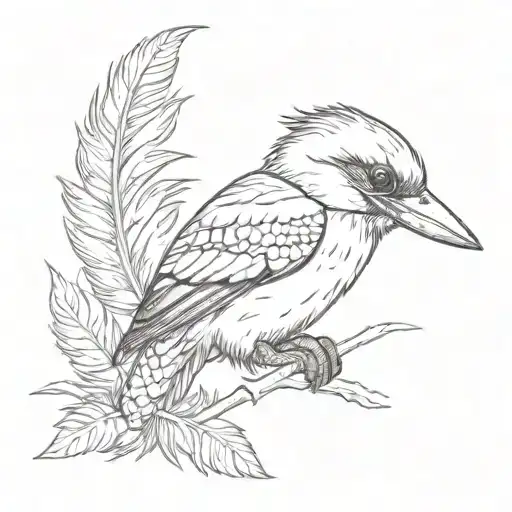 A cleaner bird (Cookatoo or Kookaburra) surrounded by feathers tattoo design idea