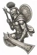 spartan with shield and spear tattoo design idea