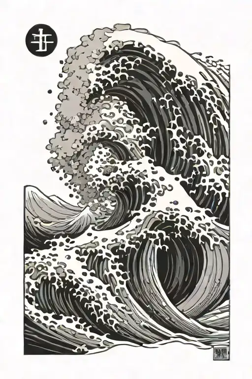 cross tsunami wave crashing tattoo design idea