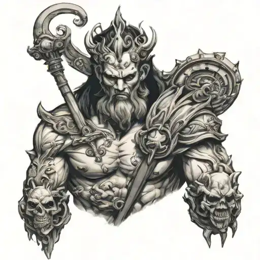 hades holding bident tattoo design idea