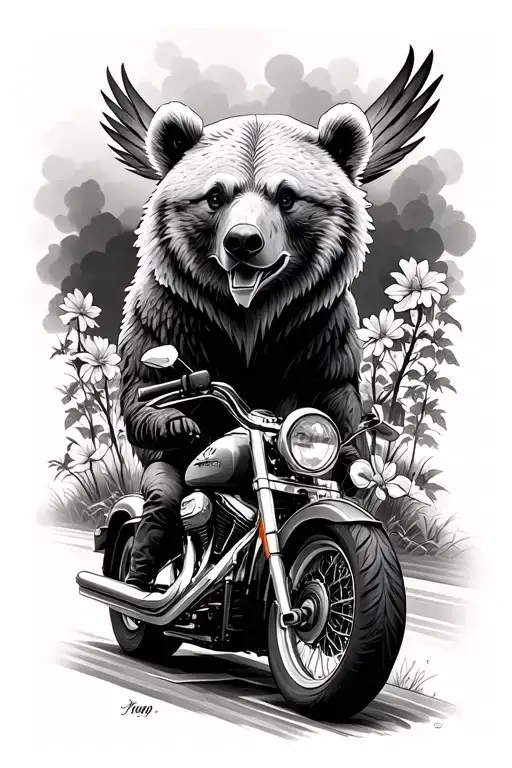 outdoors I'd also like a bear, maybe even an eagle, would love an open road with a Harley, minimal flowers if necessary tattoo design idea