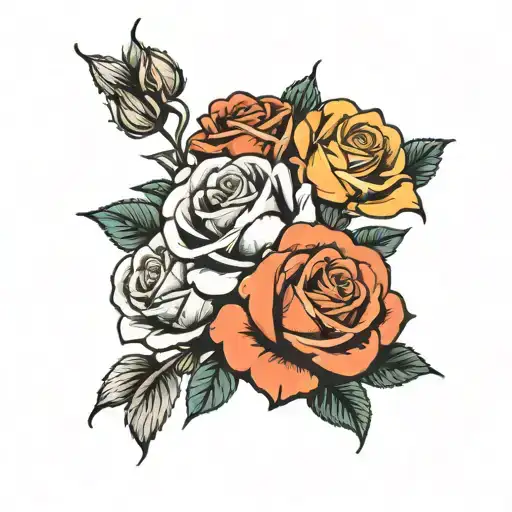 3 roses with lady faces in the flower tattoo design idea