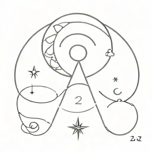 the numbers 222 angel number with the moon and saturn tattoo design idea