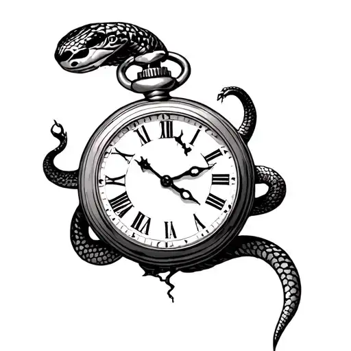 elegant retro broken pocket watch with a snake coming out from inside tattoo design idea