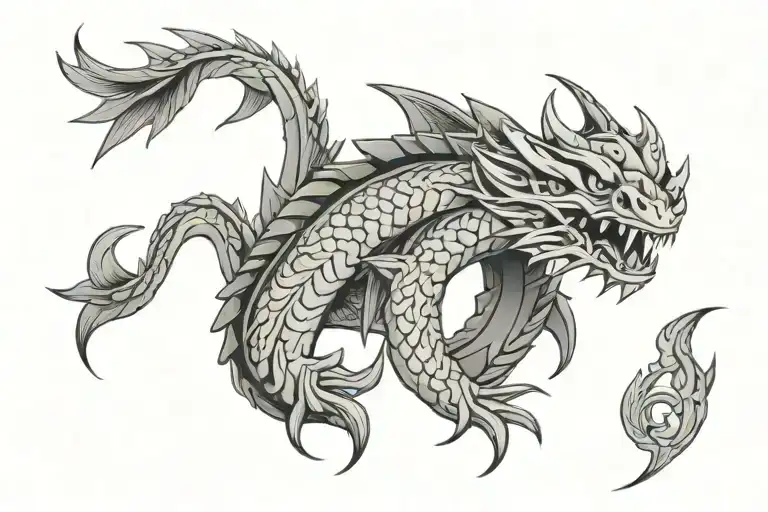 Gyarados and Quetzalcoatl mayan style tattoo design idea