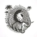 under the laurel tree draw elephant and tiger tattoo design idea