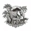 under the laurel tree draw elephant and tiger tattoo design idea