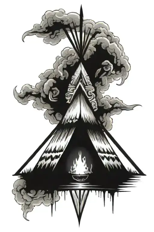teepee, wild west, fire, rose tattoo design idea