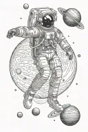 astronaut floating in space reaching for Saturn wings wrapped tattoo design idea