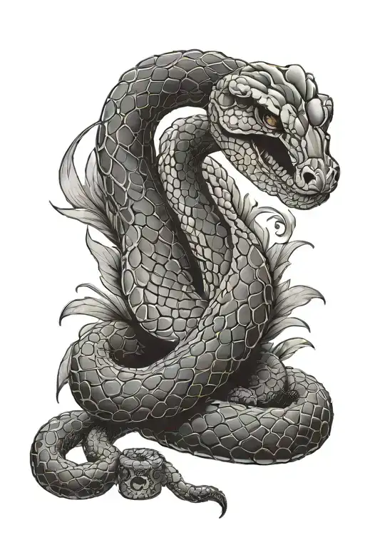 Lucky horseshoe and a diamondback rattlesnake around it snake has 13 diamonds tattoo design idea