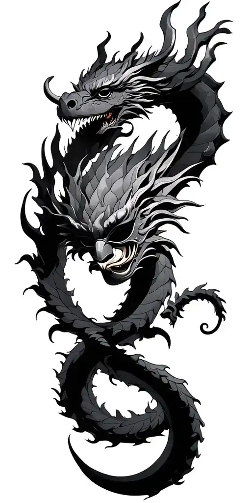 hanya mask surrounded by dragon with libra zodiac sign tattoo design idea