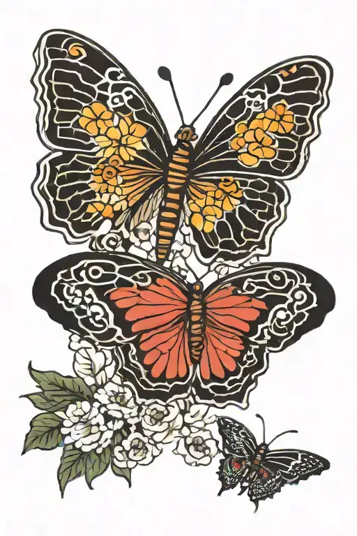 butterfly, japanese style tattoo design idea
